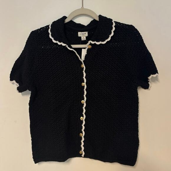 NWT J.Crew Short Sleeve Crochet Cardigan Sweater Black Size Small - Picture 2 of 6